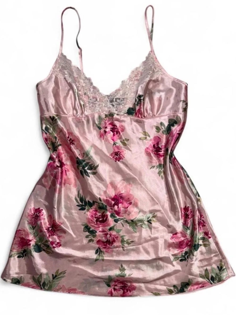 Thalia Sodi Pink Floral Satin Lace-Trim Chemise